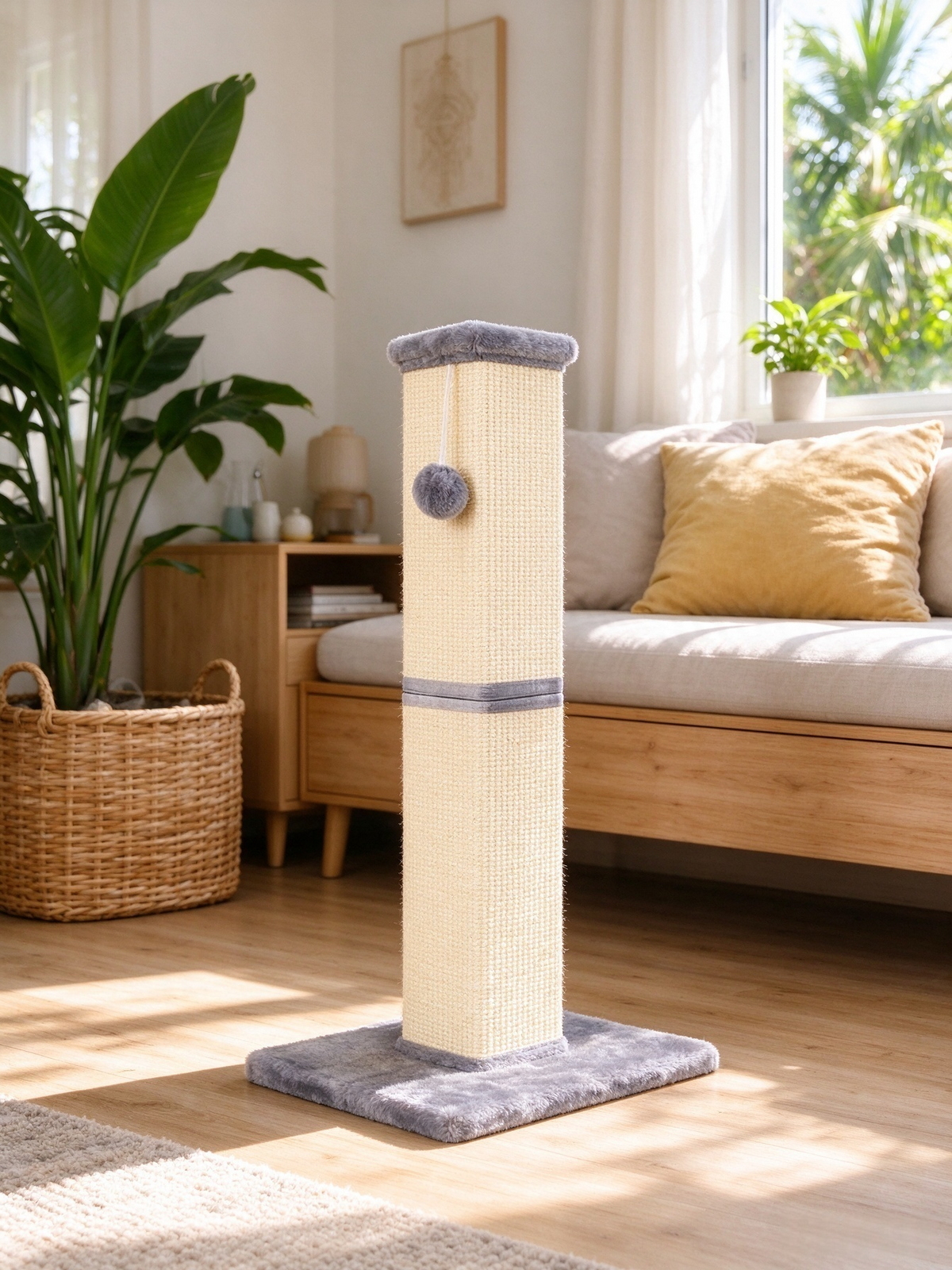 Compact Vertical Cat Scratching Post | Mini Version for Small Spaces・Sisal Scratching Post + Plush Top Perch + Cat Teaser Ball・Simple Scratching Cat Tree