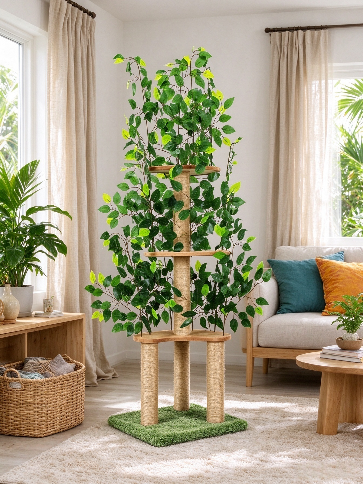 Artificial Leaf Forest-Style Cat Tree | Natural Immersive Design · Multi-Layer Viewing Platform + Reinforced Sisal Scratching Posts · Cat’s Simulation Tree Paradise