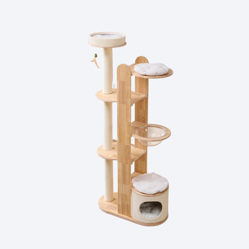 All-Solid Wood Integrated Cat Tree | Multi-cat Friendly · Multi-level & Multi-functional · Combines Climbing / Scratching / Resting / Hiding