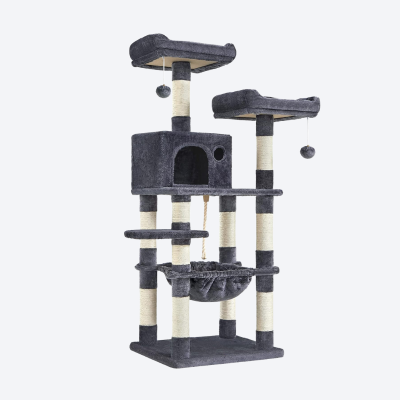 Dark Grey Multi-level Cat Tree | Exclusively for Large/Multiple Cats・Double Condos + Hammock + Perches・All-in-One Play Castle
