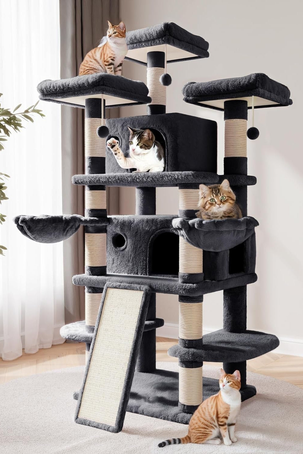 Large Luxury Cat Tree & Scratching Post | Flagship Model for Multi-Cat Households・All-Scenario Play Center・Integrates Climbing / Scratching / Resting / Hiding / Interacting