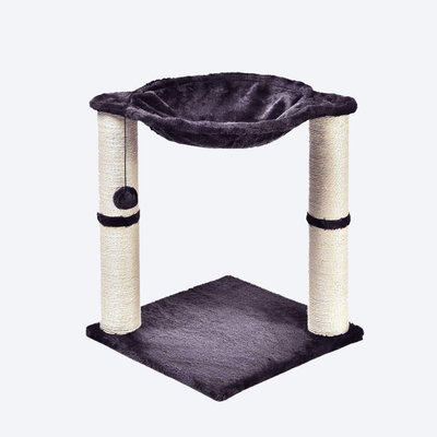 Dark Gray Minimalist Small Cat Tree | Apartment-Friendly・Plush Hammock + Dual Sisal Scratching Posts・Mini Cat Rest Paradise