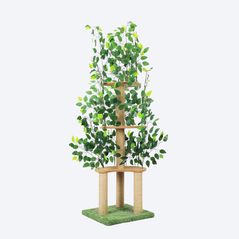 Artificial Leaf Forest-Style Cat Tree | Natural Immersive Design · Multi-Layer Viewing Platform + Reinforced Sisal Scratching Posts · Cat’s Simulation Tree Paradise