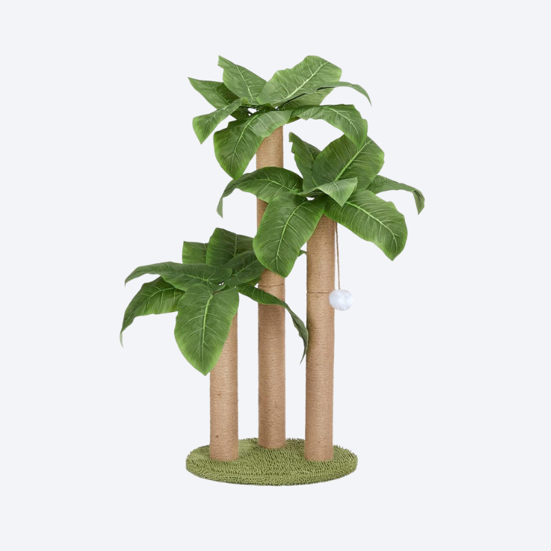Artificial Palm Leaf Rainforest Cat Scratching Post | Tropical Forest Style · Triple Reinforced Sisal Posts + Artificial Broad-Leaved Foliage + Hanging Teaser Ball · Mini Cat Rainforest Tree