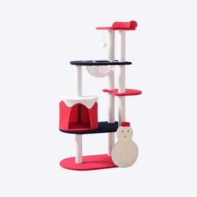 Christmas Snowman Themed Cat Tree | Limited Holiday Edition · Cake Cat Bed + Transparent Space Capsule + Multi-level Platforms + Snowman Scratching Board · A Cat's Christmas Wonderland