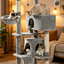 Elegant Gray Multifunctional Cat Tree | Multi-cat household friendly • Double condo + hammock + lookout perch • One-stop playground for cats