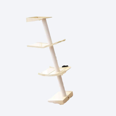 Single-Column Angled Solid Wood Cat Tree | Minimalist & Lightweight Design · Three-Tier Solid Wood Platforms + Sisal-Wrapped Column + Teaser Toy · Cat’s Angled Lookout Tower