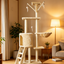 Off-White Multi-functional Medium Cat Tree | Small Space Friendly ・Cat Condo with Ladder + Hammock + Perch・All-in-One Cat Playland